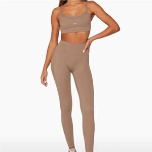 Set Active Luxform Legging Tight Medium Tan Cocoa Brown High Rise Snatch Waist